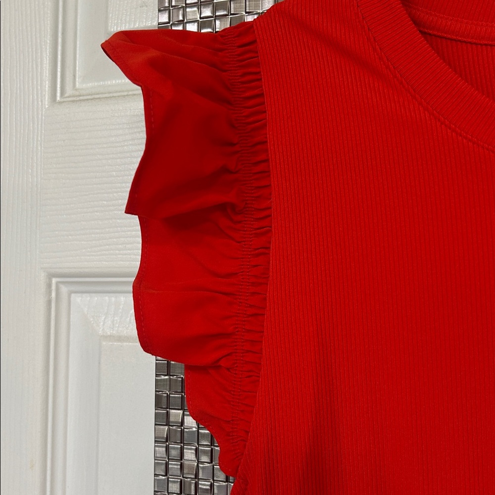 Bright Red Ruffle Sleeve Top - Picture 3 of 3